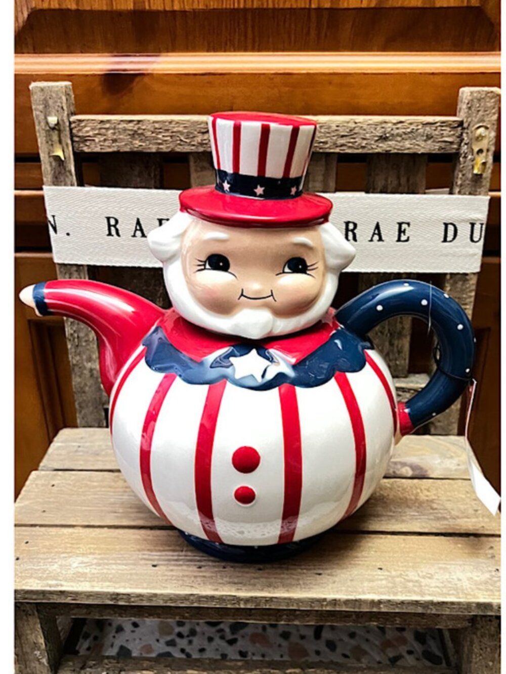 Johanna Parker Carnival Cottage Patriotic Uncle Sam Teapot NWT